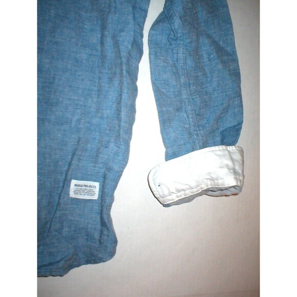 New Mens NWT Designer Norse Projects Eske Linen Shirt S Small Blue Europe Long - Picture 3 of 8